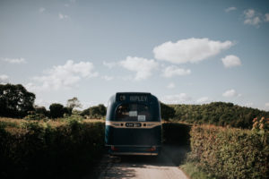 Vintage bus in countryside