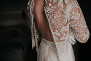 Lace open back bridal top